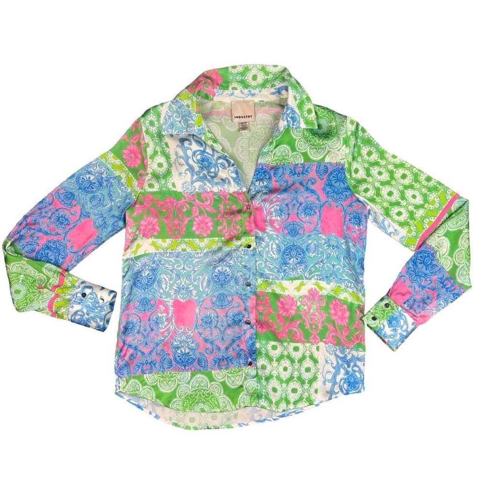 INDUSTRY XS Women's Multi Colored Button Up Blouse